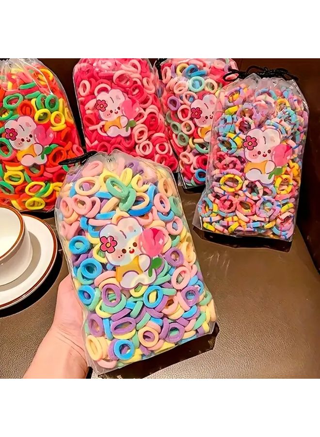 300pcs Bright Pink Soft Fufu Hair Ties Durable Seamless Elastic Headbands with Cartoon Bag - Image 3